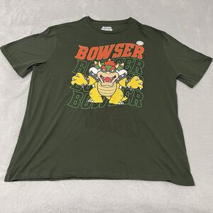 Nintendo Super Mario Bros Shirt 2X Mens Khaki Green Bowser Double Sided Graphic
